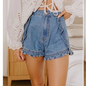 Mable Denim Ruffle Trim Women's Shorts